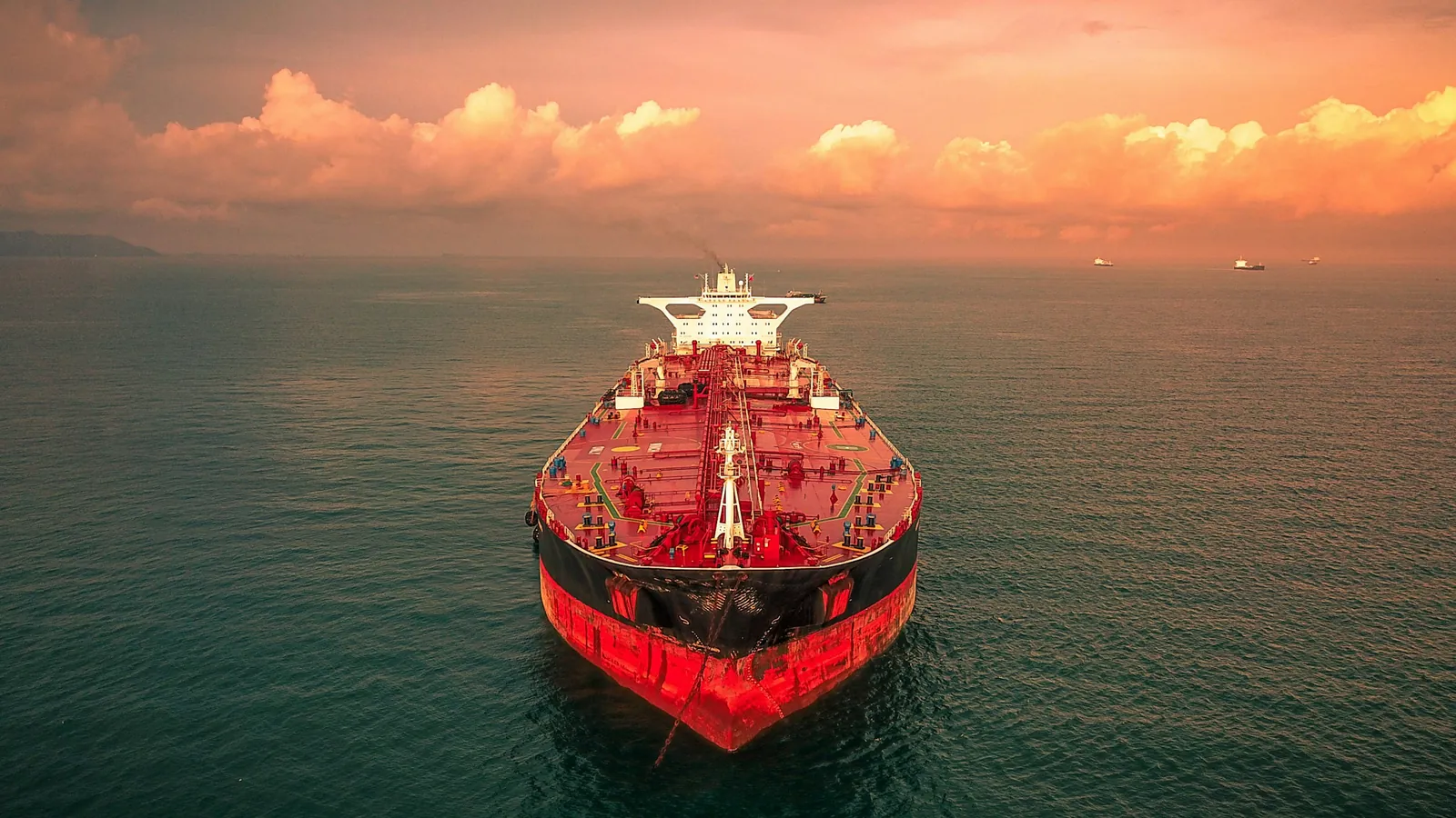 Product tanker at sea off Johor, Malaysia at sunset